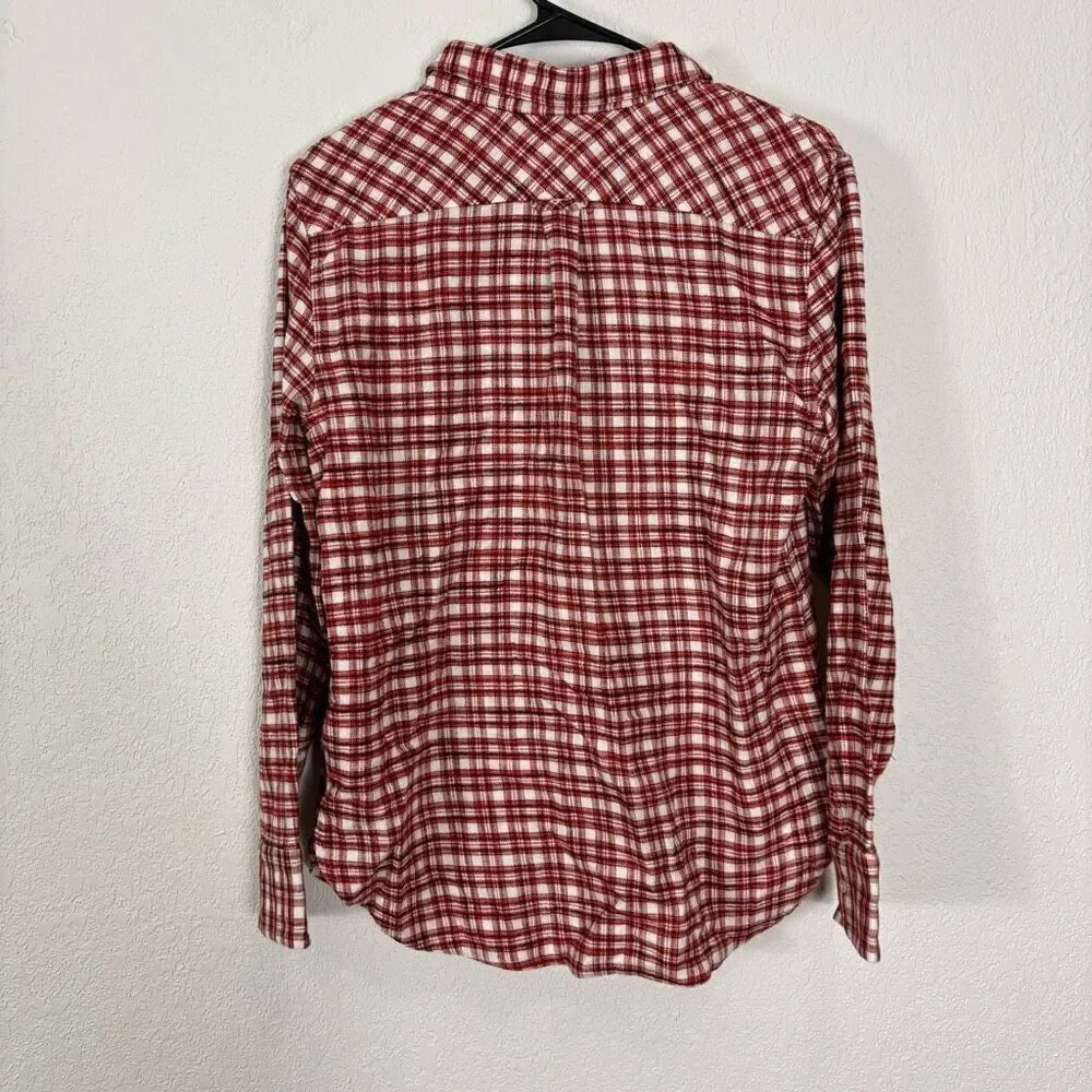 J. Crew‎ Red & White Plaid Classic Fit Collared Button Up Flannel Top Size 6